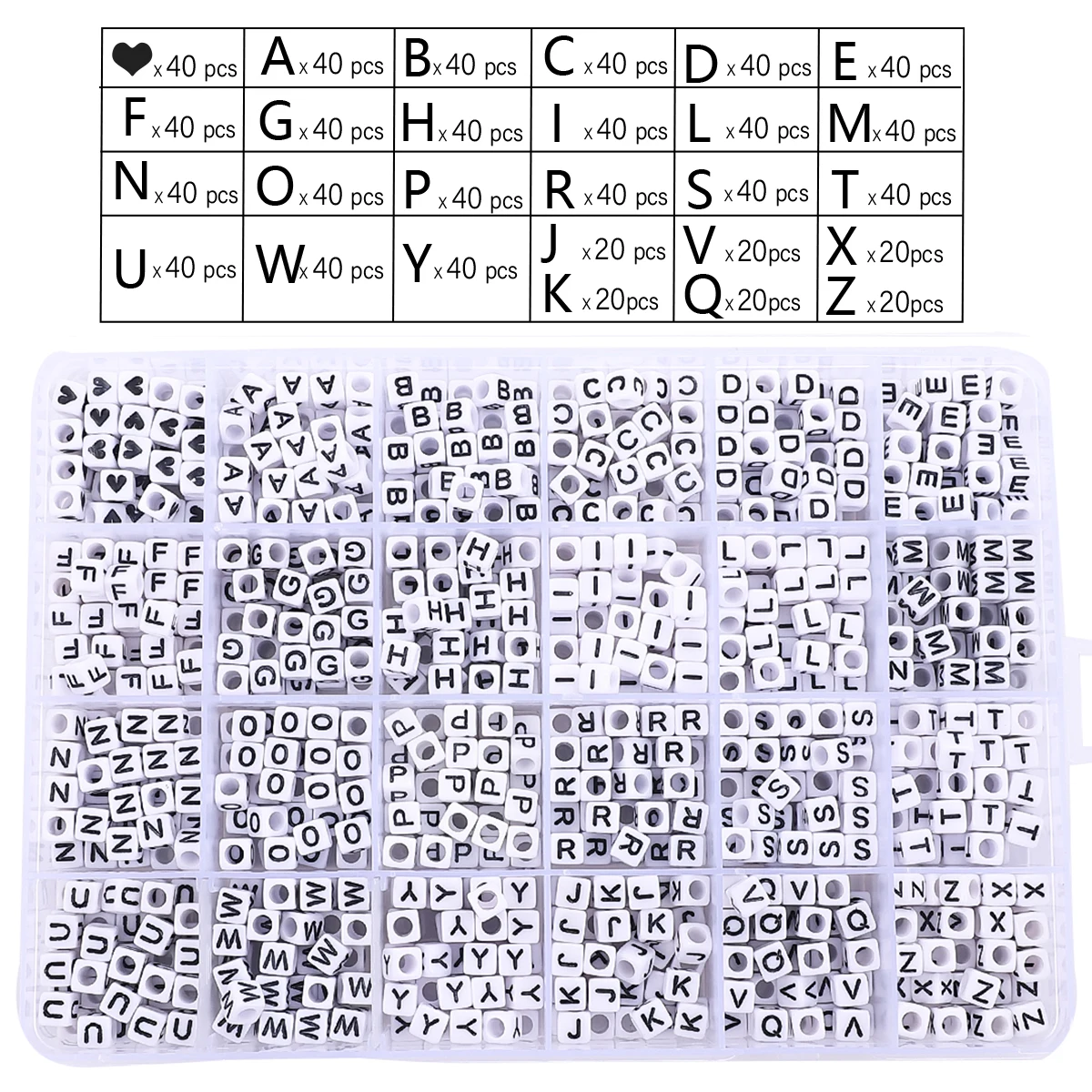 

960/1200pcs 24 Grids 26 Acrylic Letter Beads&Heart-shaped Beads for Jewelry Making Bracelet Necklace Earring Findings Box Kit