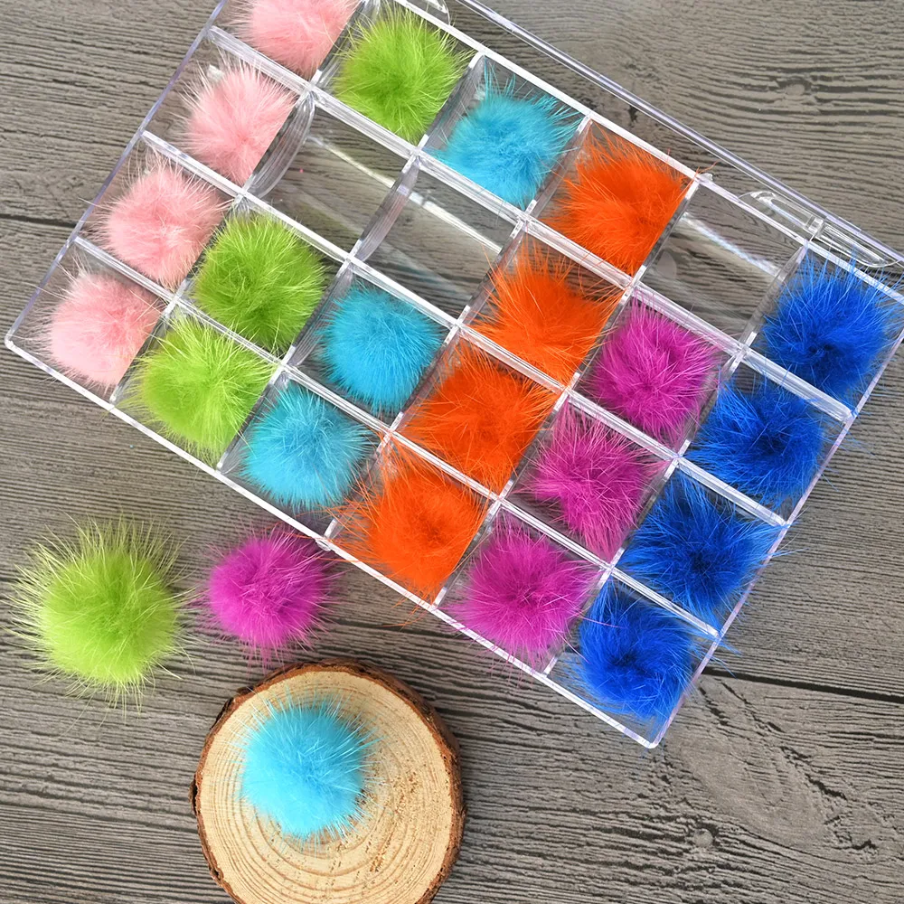 

24PCS/Box Detachable Magnet Ball Fluffy 3D 12Colors 27*27mm Puffy Pom Pons Kit Jewelry Manicure Accessories DIY Nails CharmsH&*&
