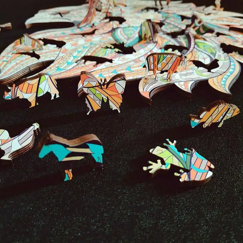 

Unique Colorful Wooden Animal Jigsaw Puzzles Animal-shaped Lion Puzzle Gift For Teens Kids Educational Toy With Wooden Gift Box