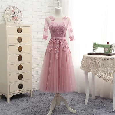 middle 5608 MNZ-5608# три стиля длинных средних коротких розовый с аппликацией весенние кружевные платья подружки невесты свадебные вечерние платья для выпускного вечера - Цвет: middle 5608
