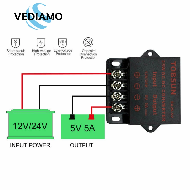 

DC 12V 24V To 5V 5A 25W преобразователь Регулятор источника питания трансформатор источник питания светодиодный светодиодного ТВ солнечного модуля...