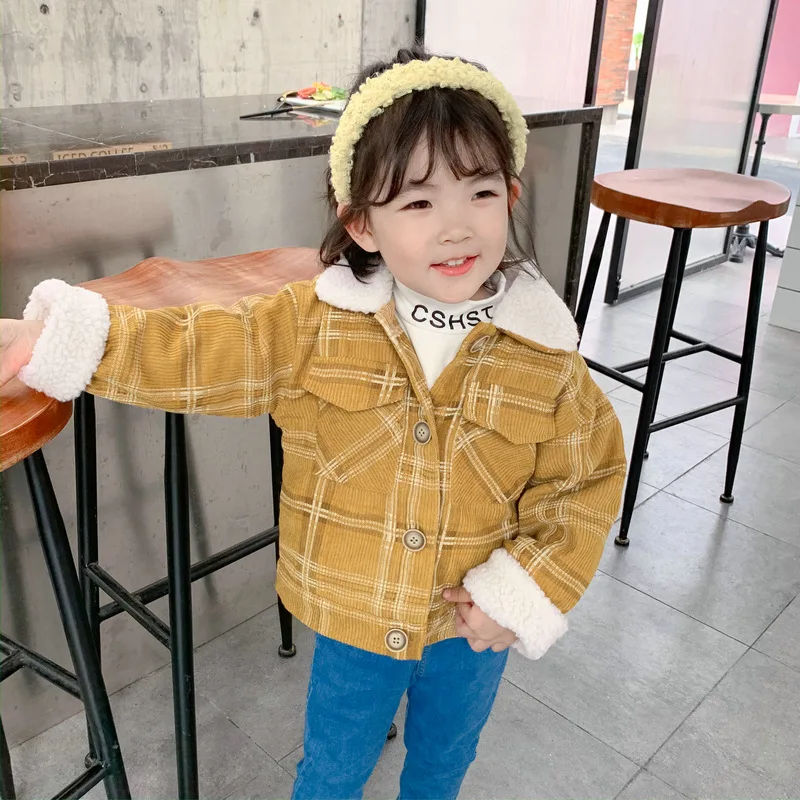 Зимние вельветовые стеганые теплые куртки для девочек из берберского флиса