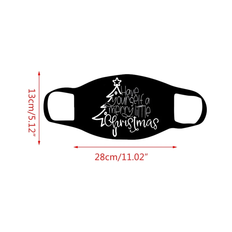 

Unisex Christmas Festival Party Mouth Mask Cartoon Santa Claus Snowflake Printed 3-Layer Breathable Washable Black Face Cover