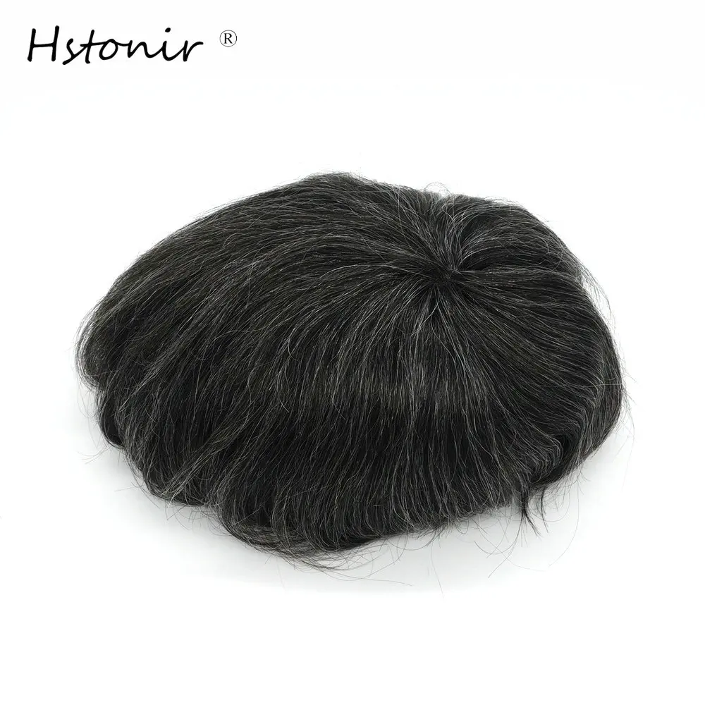 Hstonir натуральные волосы Реми шиньон для мужчин с седые волосы 8x1" 1B40# невидимые узлы системы замещения волос H036