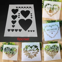 6pcset heart stencil painting templates accessories diy scrapbooking embossing coloring diary reusable office school supplies