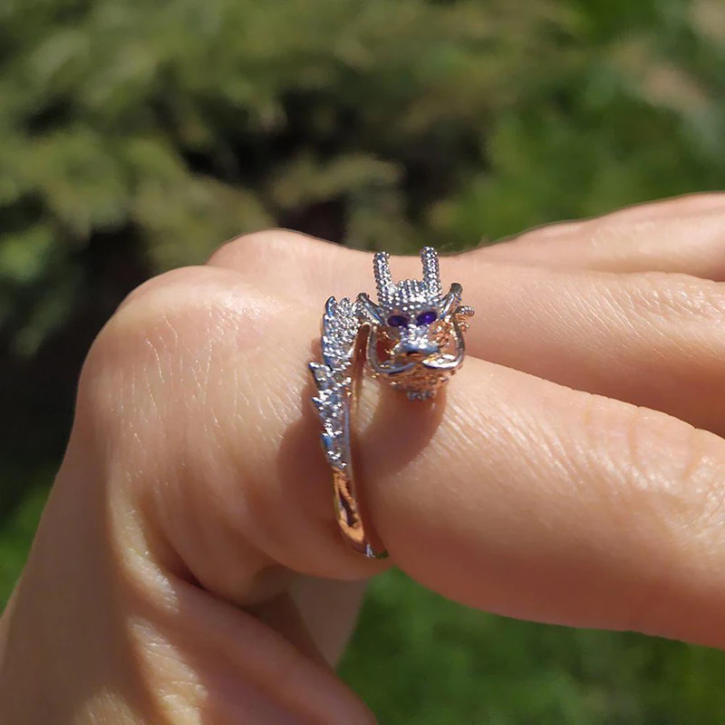 Elegant Rose Gold Unique Design Dragon Crystal Rings For Men&ampWomen Vintage Style Punk Party Wedding Band Cool Finger Jewelry | Украшения