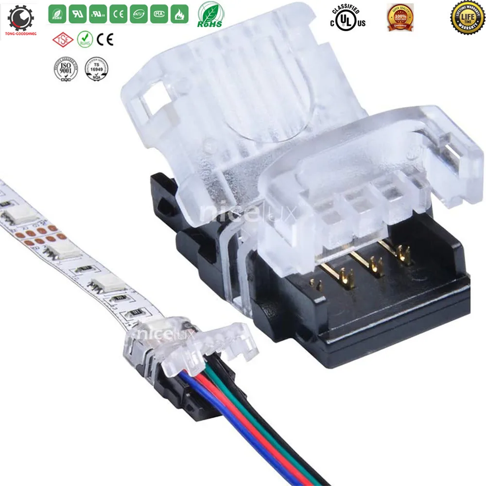 Купи RGB LED Connector for 10mm Non-Waterproof/Silicon Waterproof Strip Light, 4 Pin Board to Wire LED Tape Splice Terminal за 209 рублей в магазине AliExpress
