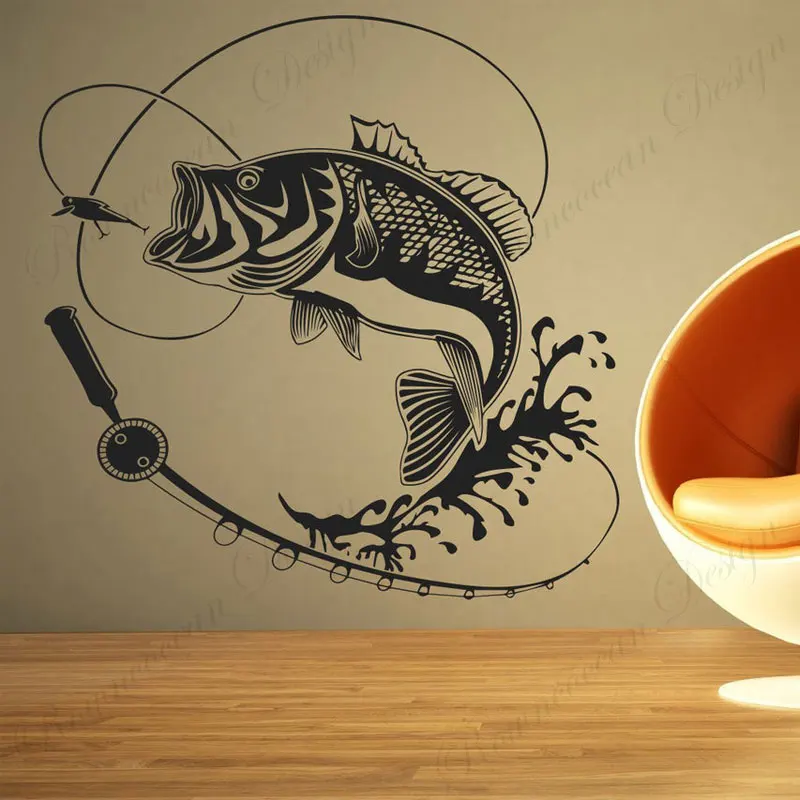 Fishing Hunting Fishing Rod Tackle Vinyl Wall Sticker Removable Waterproof Transfer Mural Window Car Decor Decal Wallpaper A664