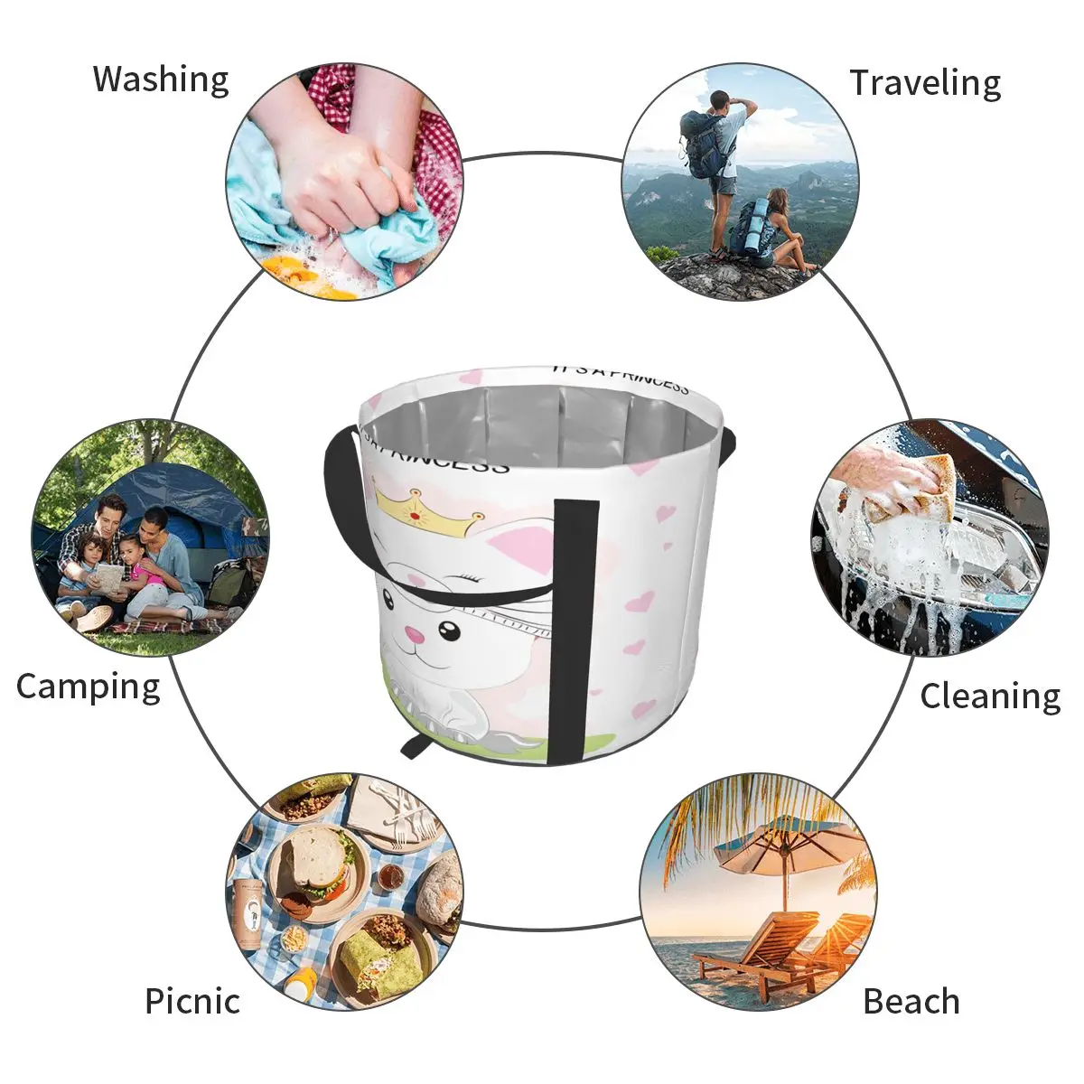 

Outdoor Collapsible Water Bag Cute Princess Cat Camping Foldable Water Containers Drinking Multifunction Storage Water Bottle