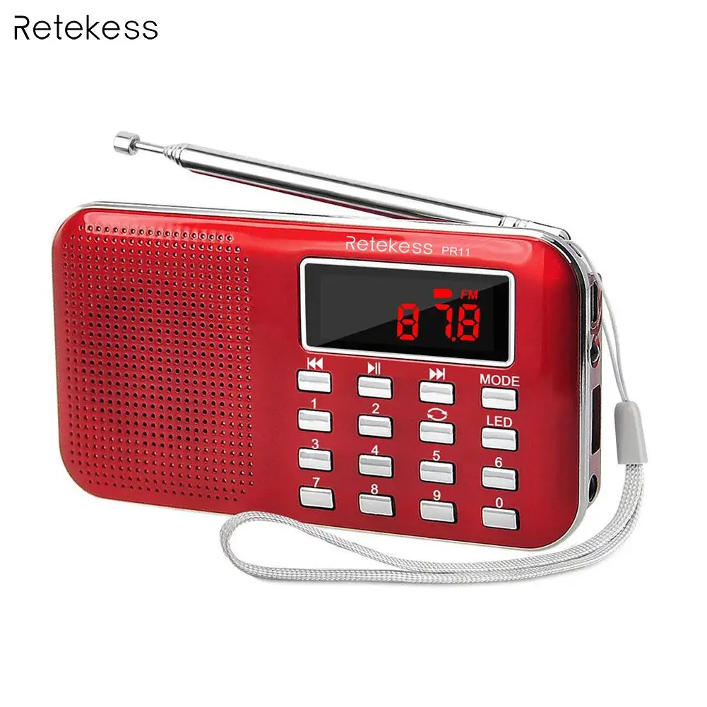 RETEKESS PR11 Портативный FM радио приемник 2 Band Цифровые мини карман с USB радио MP3 плеер поддерживает карты памяти USB диск