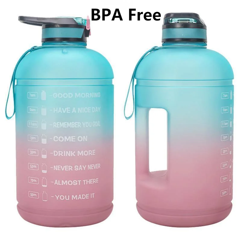 1 галлон/128OZ питьевой Спортивная бутылка для воды с маркером времени, Герметичная Кружка без добавления бисфенола А мотивационные Фитнес тренажерный зал посуда 3.8L чайник - изображение