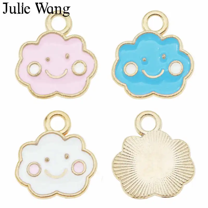 Julie Wang 12 шт. эмаль Мультяшные облака шарм улыбающиеся счастливые сплав золотой