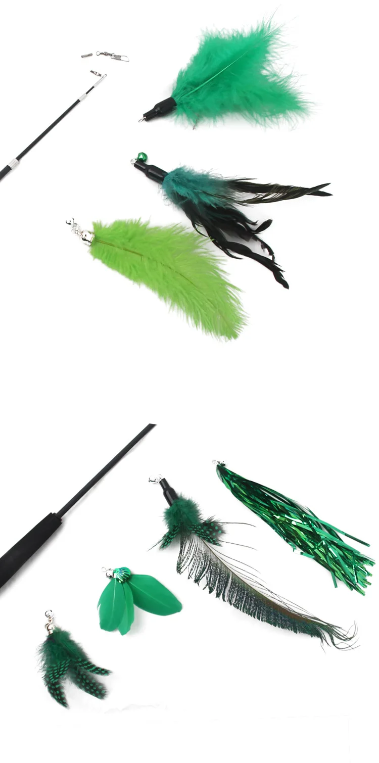 Funny Cat Toy Stick Set With Bell Feather Teaser Wand Interactive 7 Replacement Heads RetractableThree Section Fishing Rod | Дом и сад