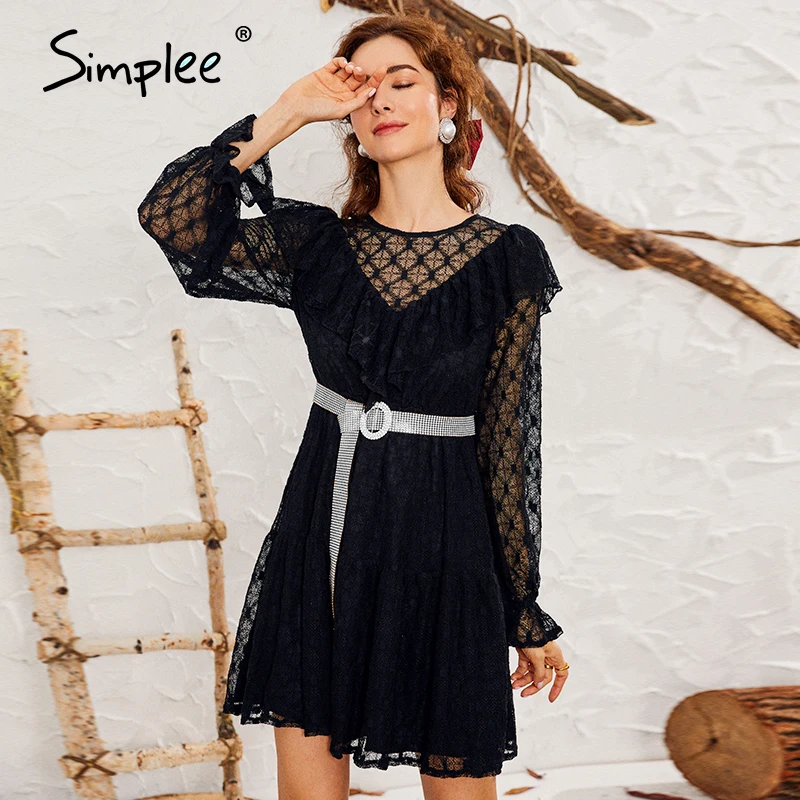 Женское сетчатое винтажное платье Simplee на осень зиму ажурное элегантное белое