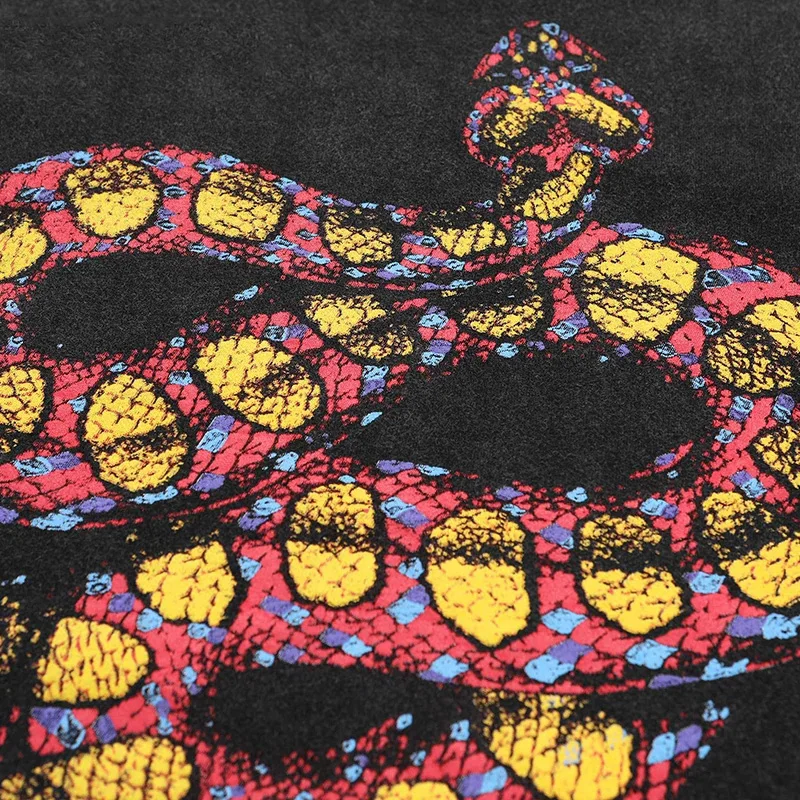 

Summer Washed Tshirts Men Hip Hop Snake Graphic Print Short Sleeve Oversize T-Shirt Streetwear Harajuku Cotton Tops Tees 2021