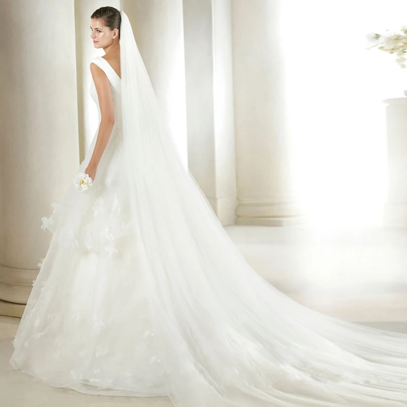 Фата свадебная Длинная с гребнем однослойная цвета слоновой кости свадебные