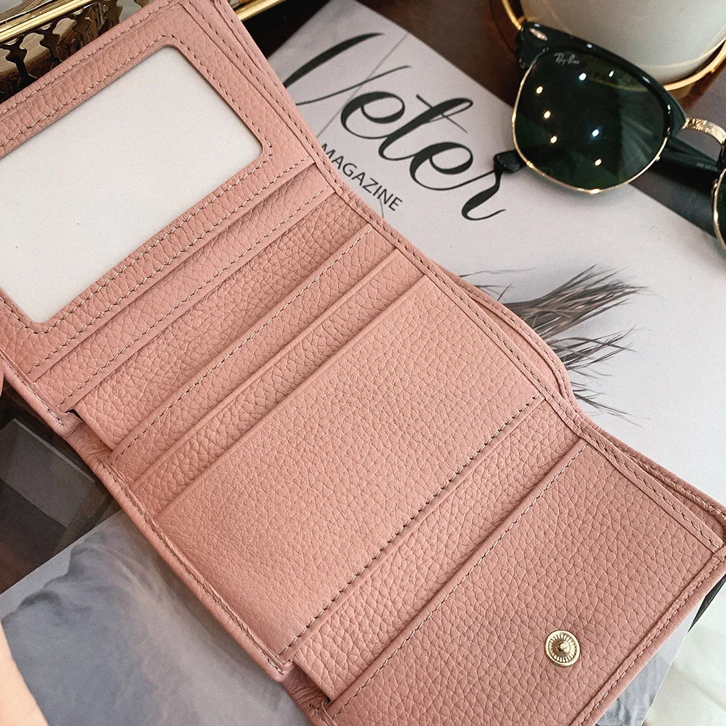 

Genuine Leather Women's Wallet Fashion Metal Pearl Logo Female Card Bag Designer Rhombic Stitch Coin Purse Short Fold Wallet