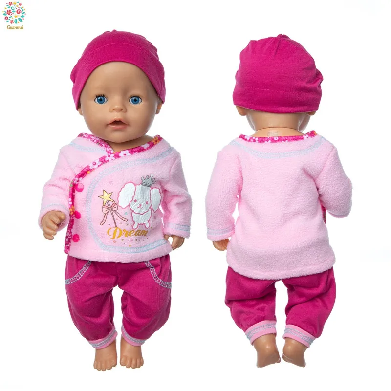 

2021 Baby New Born Fit 18 inch Doll Clothes Accessories Autumn Long Sleeve Suit Top + Pants + Hat For Baby Birthday Gift