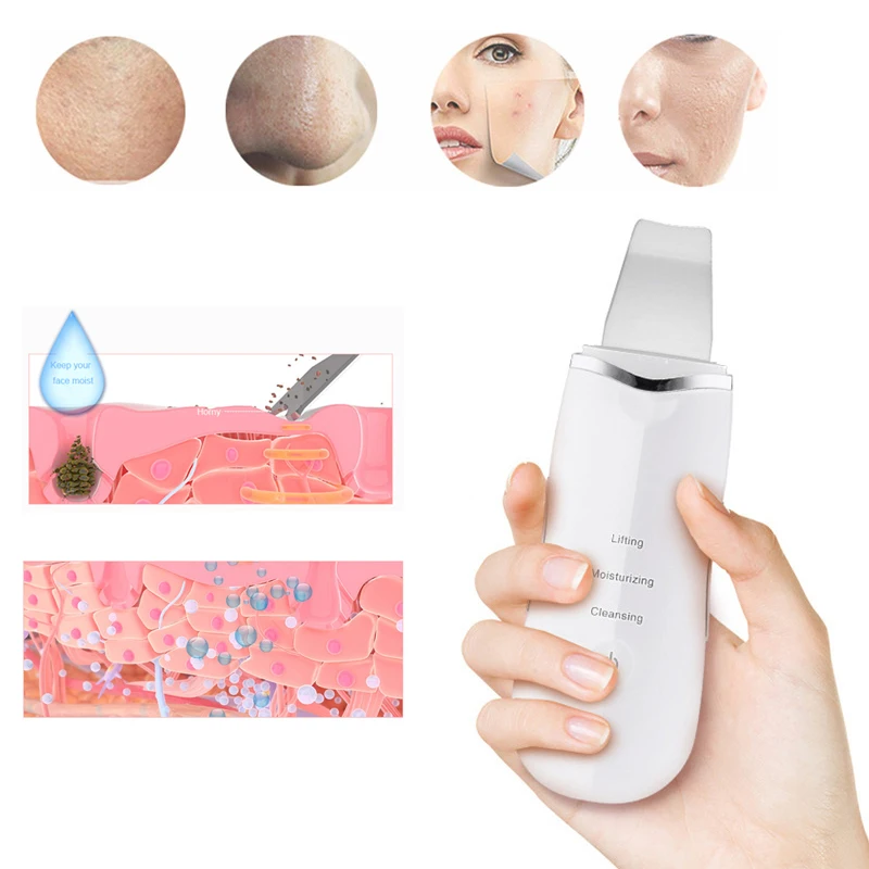 

Ultrasonic Facial Skin Scrubber Cleaner Ion Acne Blackhead Remover Peeling Shovel Cleaner Facial Massager Facial Cleansing