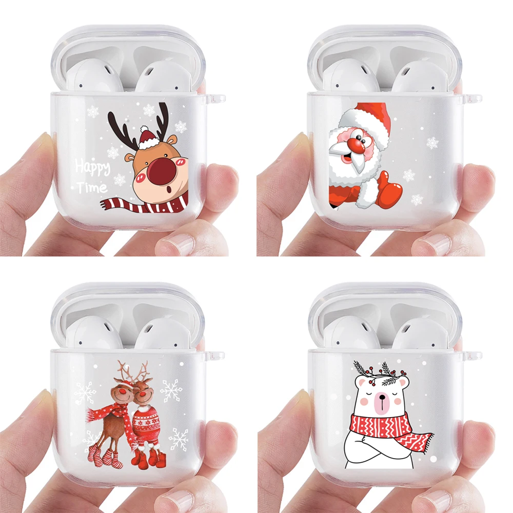 

Новогодний прозрачный чехол из ТПУ для наушников Airpods 1, 2, мягкие чехлы, чехлы для наушников Apple Airpod 1, 2 в коробке, подарок