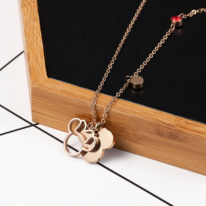 

Cartoon mouse pendant necklace titanium stainless steel cartoon mouse jewelry set fashion ladies earrings trendy birthday gifts