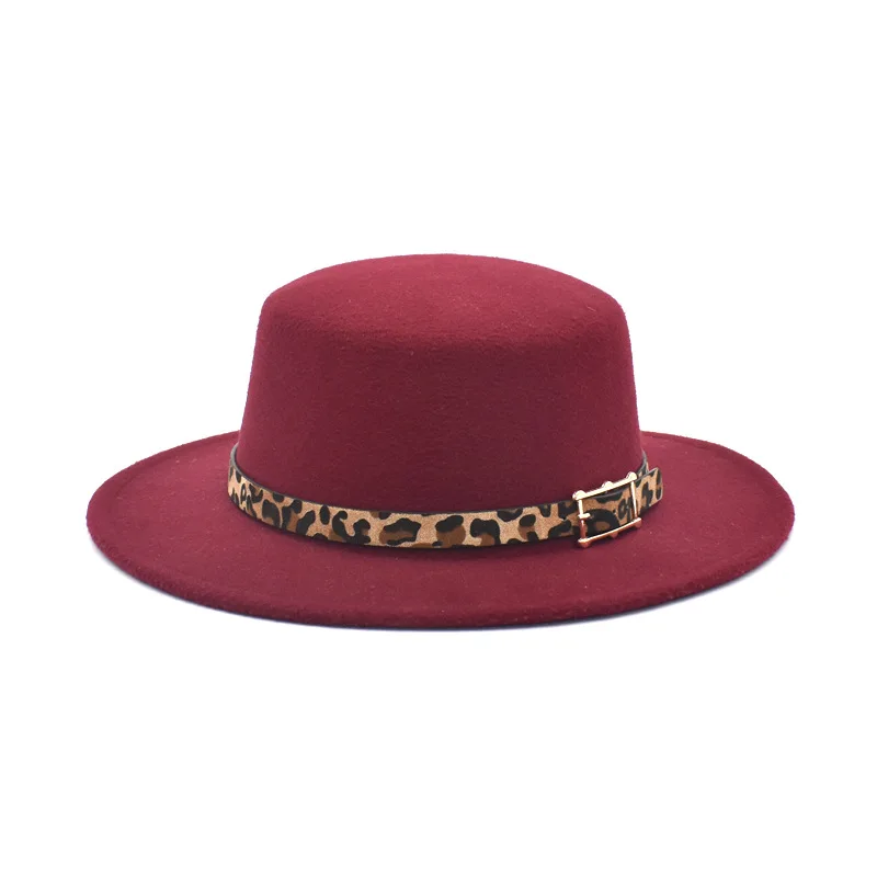 

Women's new flat top woollen hat, pure color jazz hat in Europe and America, retro flat brim hat, travel hat
