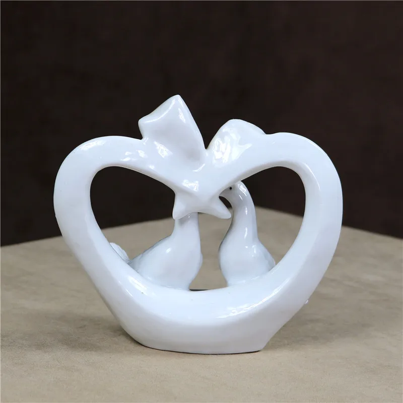 Керамика в форме сердца Пара птиц миниатюрные Декоративные Фарфоровые голубь