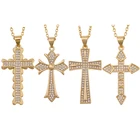 Медный крест, ожерелье с подвеской, блестящее ПАВЕ, кристалл, циркон, камень, Шейная цепочка, католизм, религия, ювелирные изделия, подарки