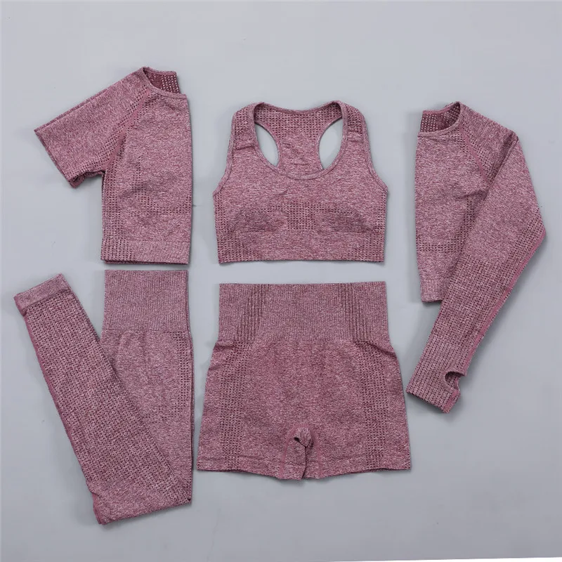 

2/3/5PCS Seamless Women Yoga Set Sportswear Gym Set Workout Clothes Fitness Long Sleeve Crop Top High Waist Leggings Sports Suit