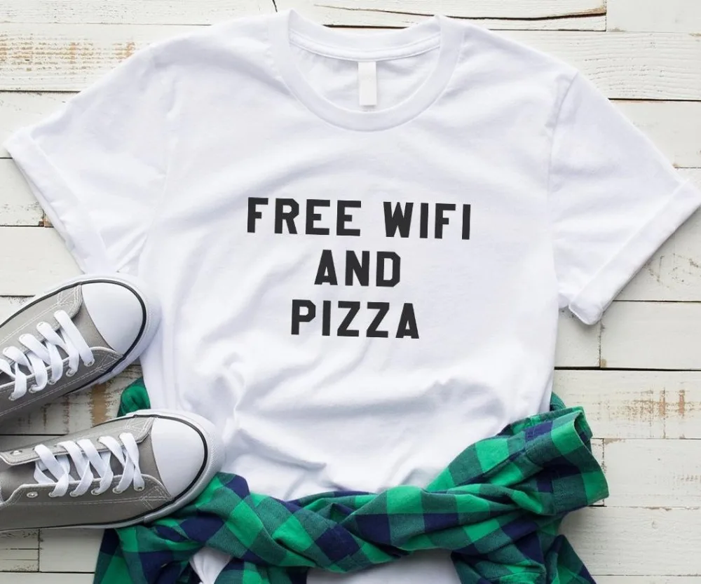 

Free wifi and pizza Print Women tshirt Cotton Casual Funny t shirt For Lady Yong Girl Top Tee Hipster Drop Ship