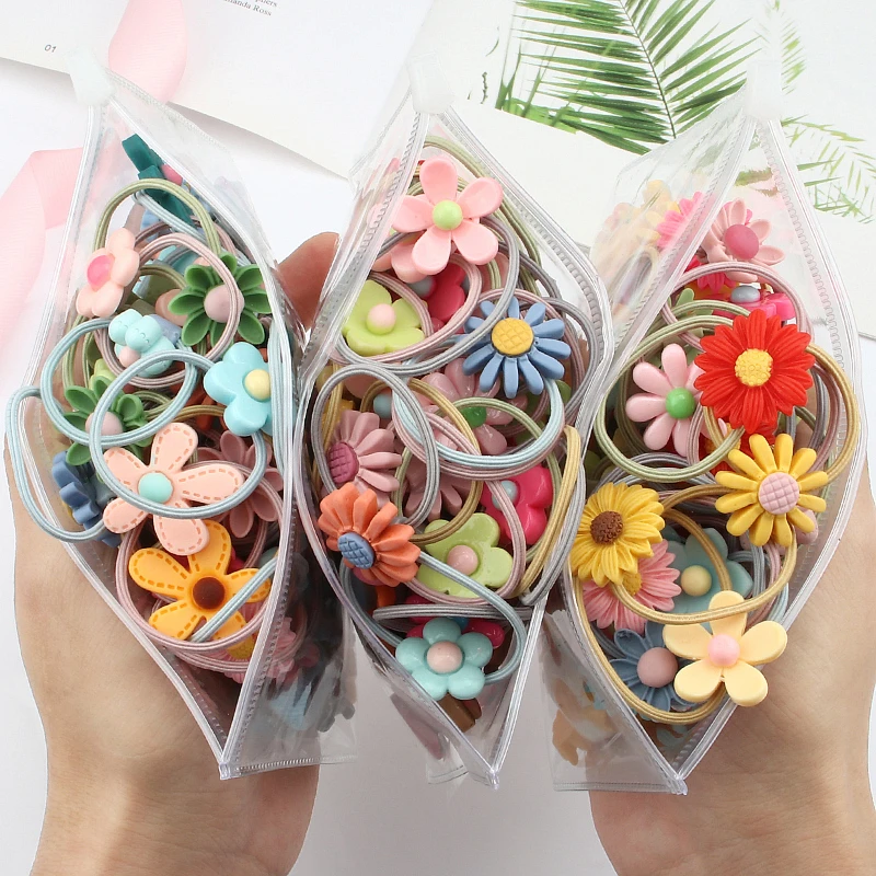10 шт./Лот набор милых цветочных резинок для волос девочек эластичная резинка