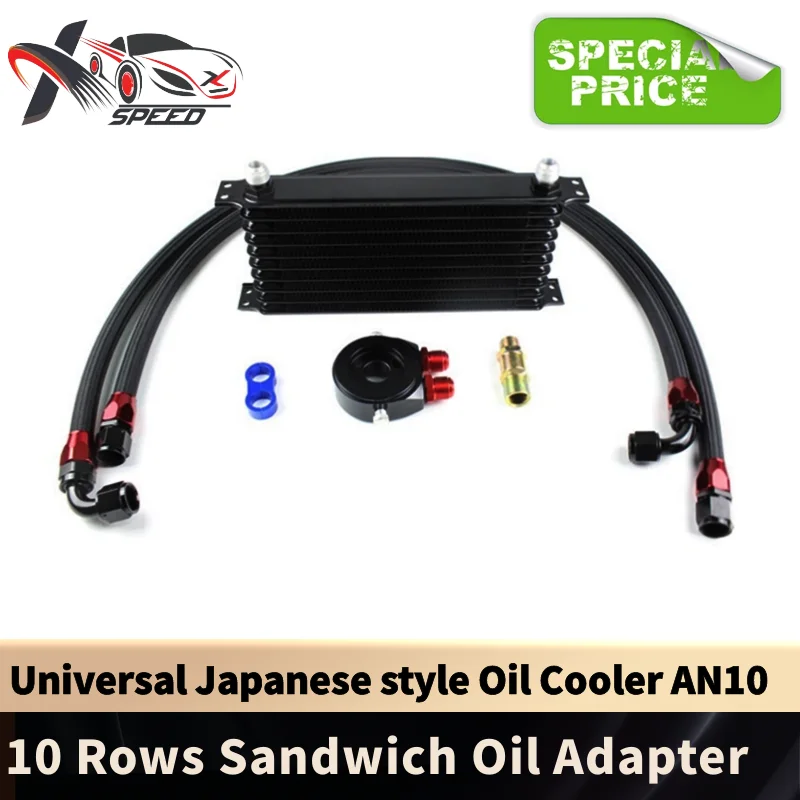

Sandwich Oil Adapter & Universal Engine Oil Cooler 10 Rows AN10 Oil Radiator XXTOL10-4BK