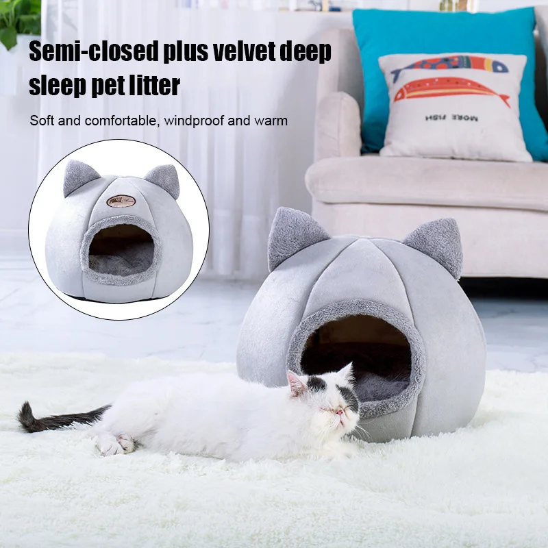 

Pet Dog Cat Tent House Kennel Winter Warm Soft Foldable Sleeping Bed Nest LB88