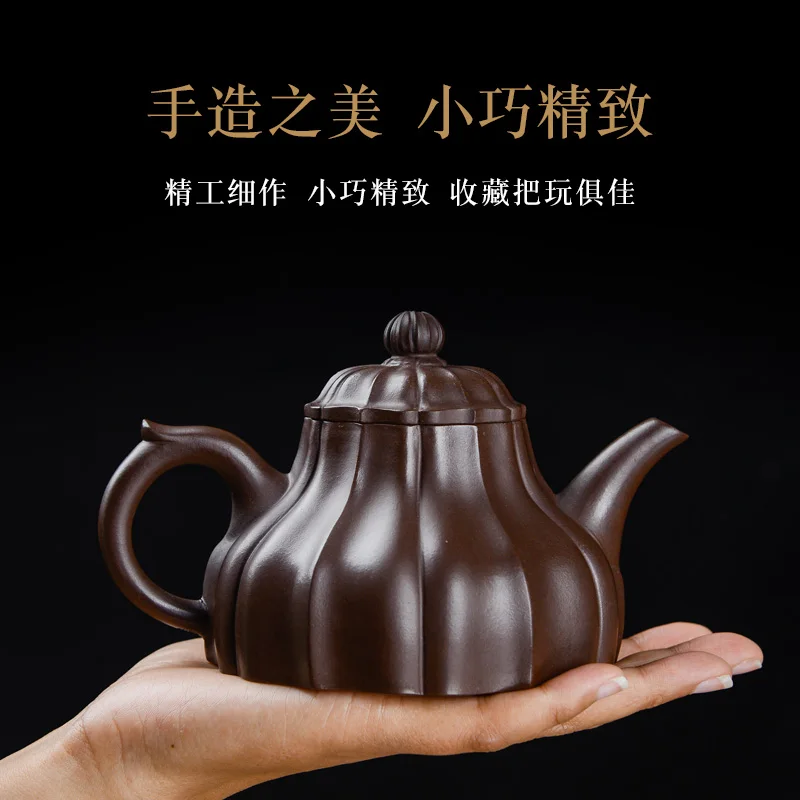 

Исин ручной работы Фиолетовый Глиняный Чайник известного мастера натуральная сырье из фиолетовой глины в полоску и рисунком «кунг-фу» Дома...