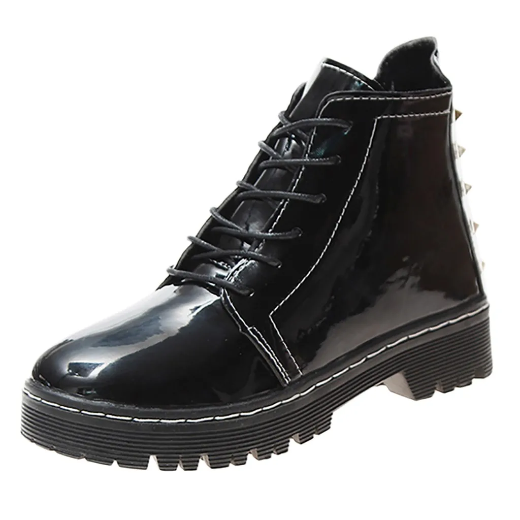 Женские ботинки на плоской подошве с круглым носком Модные однотонные