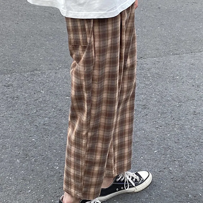 Брюки мужские тонкие в клетку модные прямые Хлопковые Штаны ретро стиле уличная