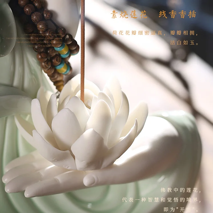 

Chinese Style Zen Ceramic Lotus Ornament Tea Ceremony Creative Inverted Incense Burner Home Living Room TV Porch Decoration