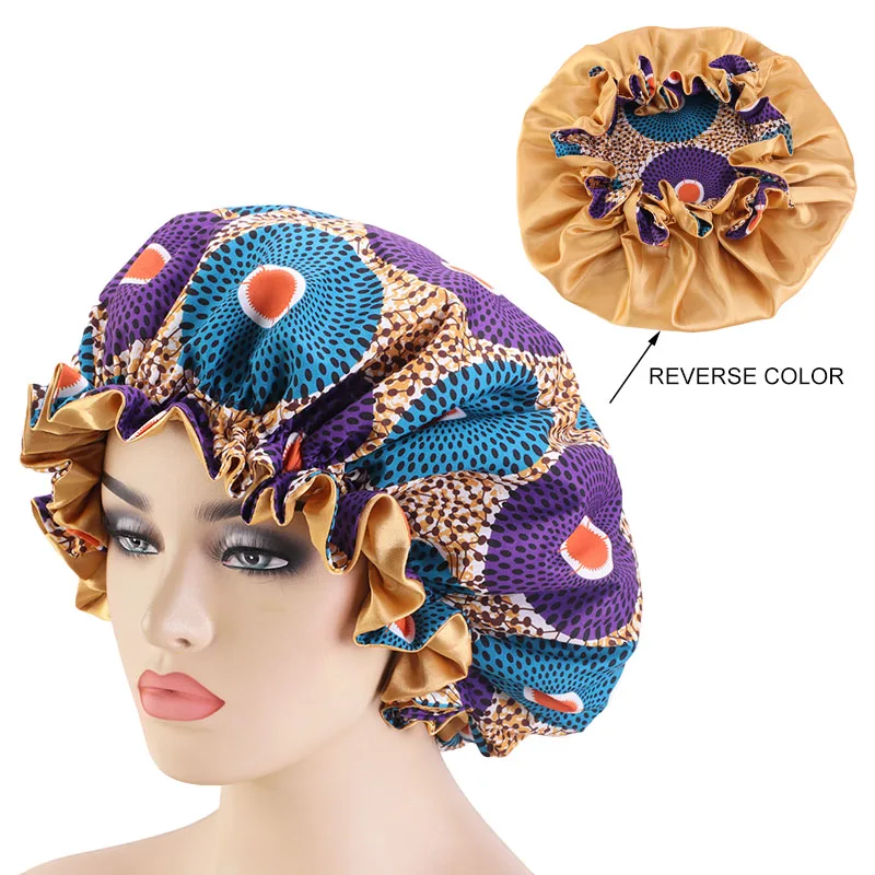 

12pcs/lot Women Extra large Satin Lined Bonnets African Pattern Print Fabric Hair Loss Cap Ankara Bonnet Night Sleep Hat Turban