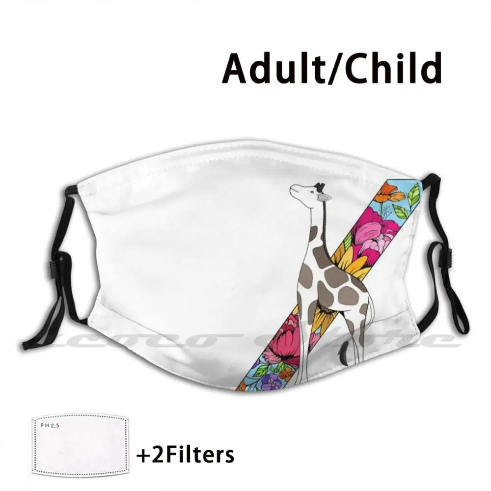 

Цветочный жираф, графическая маска, ткань, моющаяся лампа M2, 5 для взрослых, детей, жираф, графические цветы, животные, зоопарк, животные