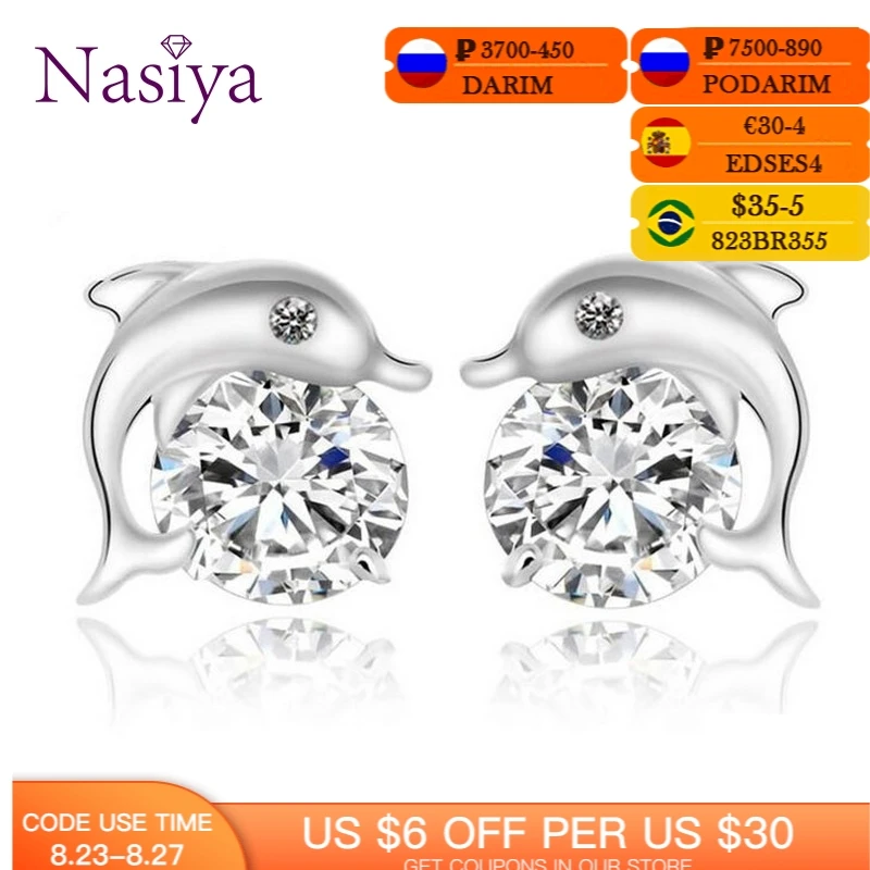 Ослепительные милые женские серьги в форме дельфина из стерлингового серебра 925