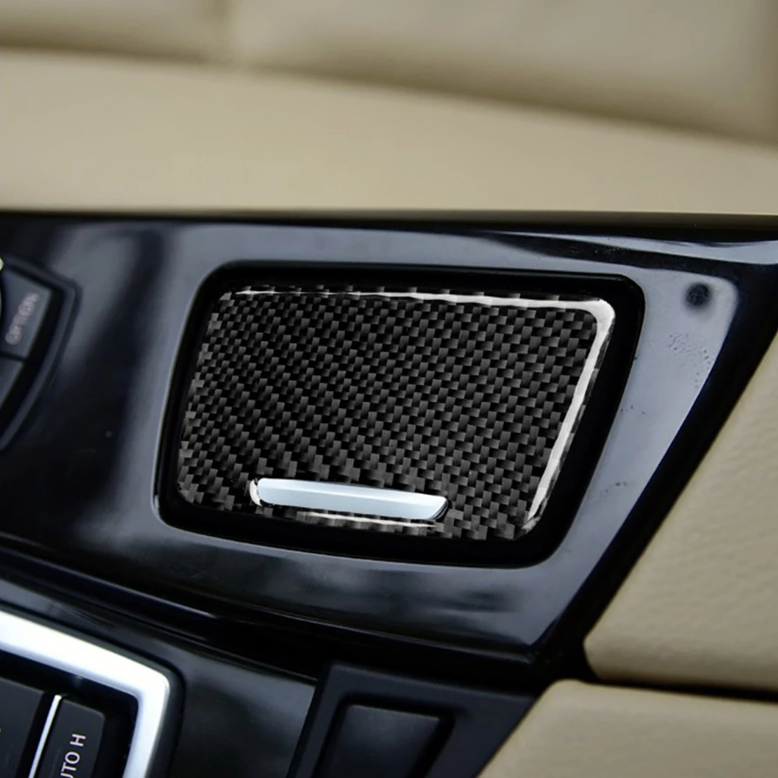 

beler Console Cigarette Lighter Panel Cover Trim Fit for BMW 5 Series F10 2011 2012 2013 2014 2015 2016 2017 Carbon Fiber Black