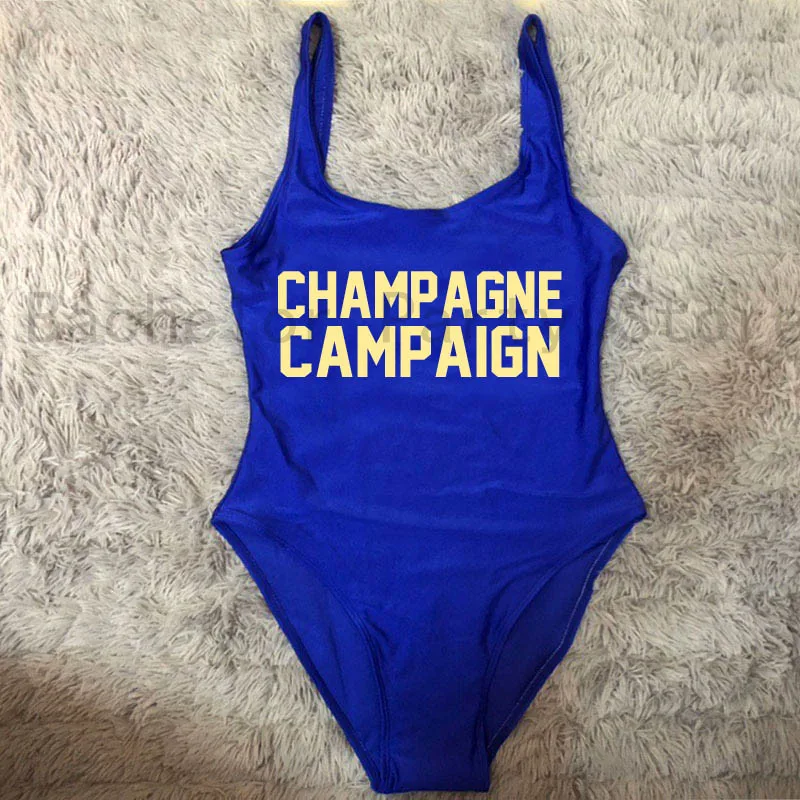 Женский слитный купальный костюм Цельный купальник цвета шампанского с надписью