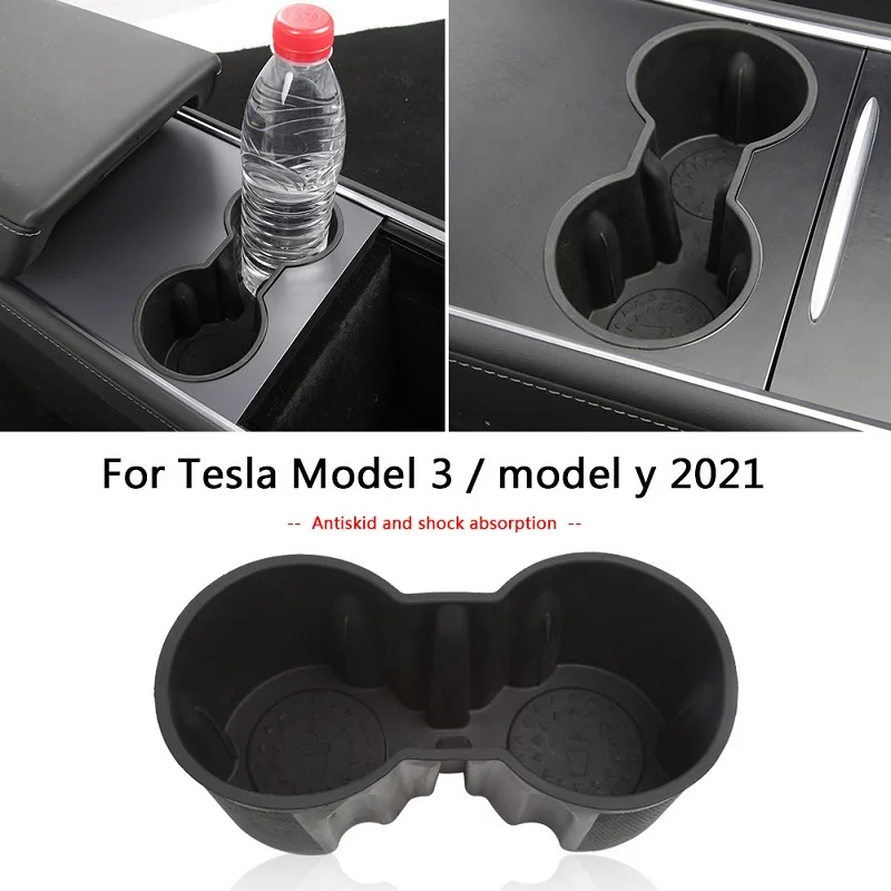 

For Tesla Model 3 Center Console Cup Holder Inserts Model 3/Y TPE Car Interior Accessories Fit Bottle & Cell Phone (2 Cup Black)