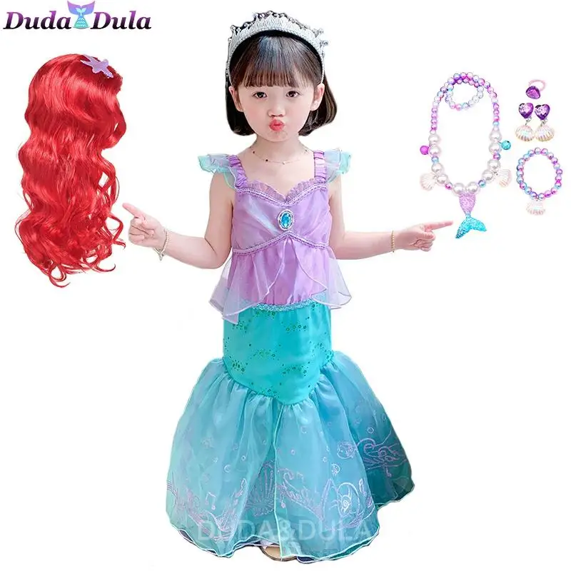 

Girls Little Mermaid Fancy Dress Up Outfit Kids Cosplay Halloween Princess Costume Children Ariel Clothes Carnival Fairy Dress