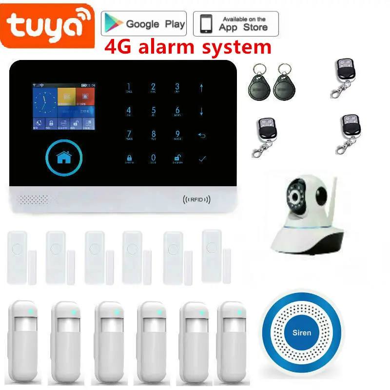 

WiFi 4G GSM home Security Protection smart Alarm System Touch screen Burglar kit Tuya APP Remote Control