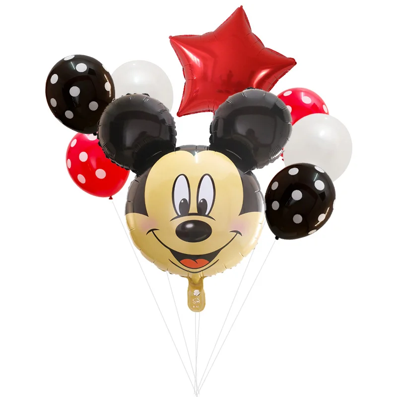 Mickey 8 шт./лот, воздушный шар из фольги с изображением Минни Микки Мауса, звезды, черный латексный шар с красным бантом, украшение для дня рождения, детские игрушки с героями мультфильмов - Цвет: Mickey