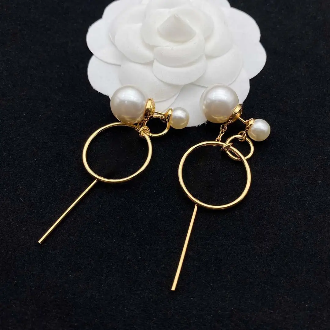 

Simple Stud Long Chain Earrings For Women Metal Dangle Pearl Earring Minimalist Jewelry gift