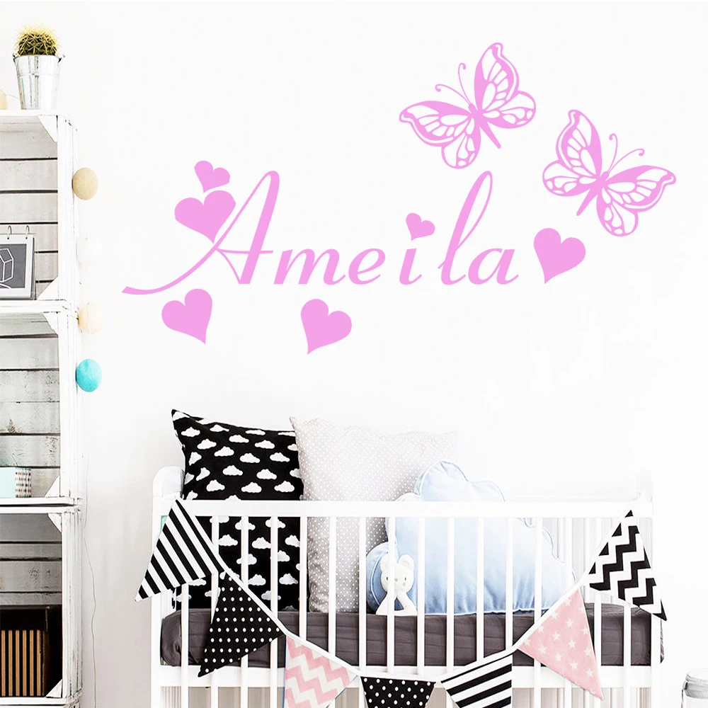 Забавные наклейки на стену с именем младенцев заказ съемные самоклеящиеся