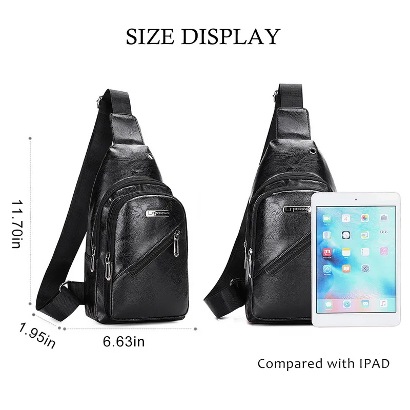 

2021 Men's USB Charging Bag Male Chest Bag PU Leather Shoulder Bag High Quality Phone Purse Messenger Travel Bag Cross Body Bags