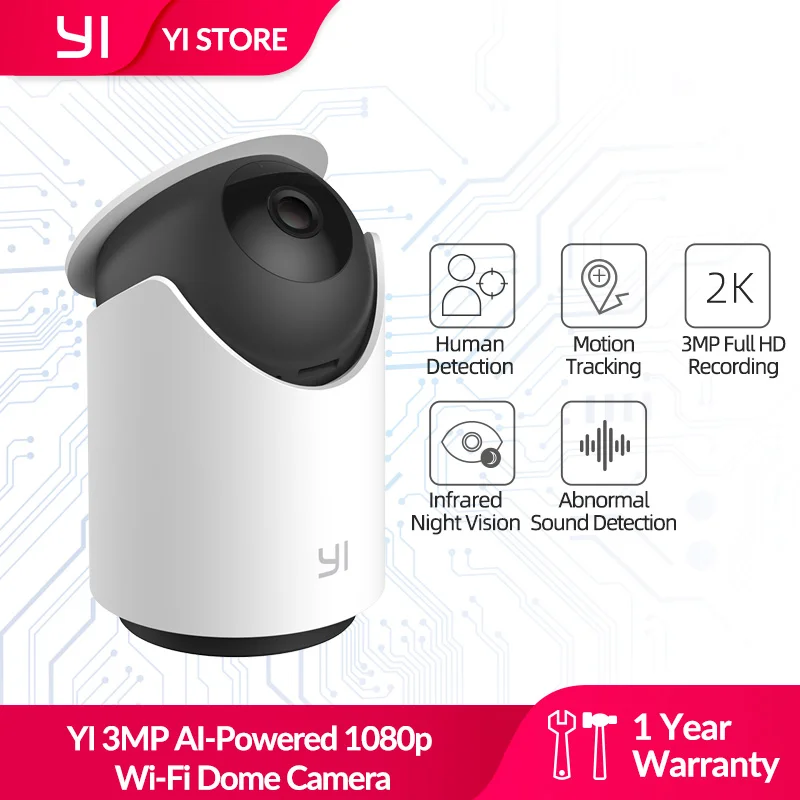 Умная купольная IP-камера YI 3 Мп 1080p Wi-Fi ночное видение | Безопасность и защита